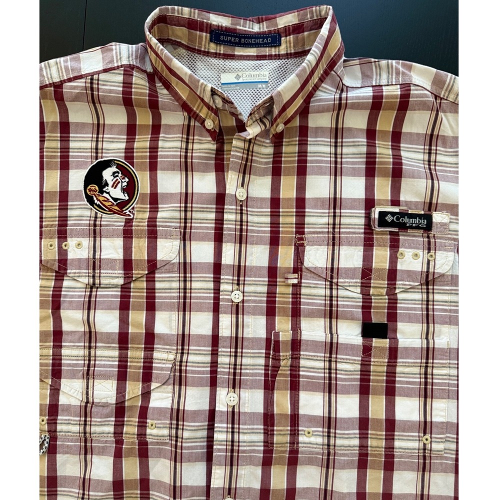 Columbia PFG Florida State Seminoles Super Bonehead Fishing Shirt Mens M‎ Garnet